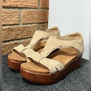 Alegria TOVA Tan Nubuck Leather Platform Wedge Sandals EU 37= 6.5